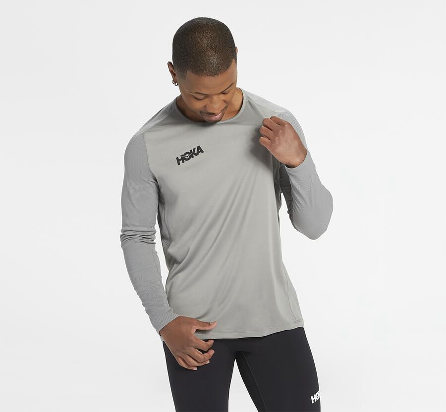 Hoka Australia One One Performance Long Sleeve - Mens Tops Grey - SACBE-7435